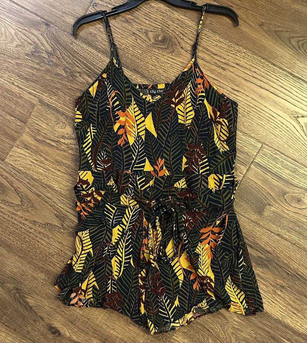 City Chic Florida Key Romper Size 16 S Tropical Print Belted Plus Playsuit